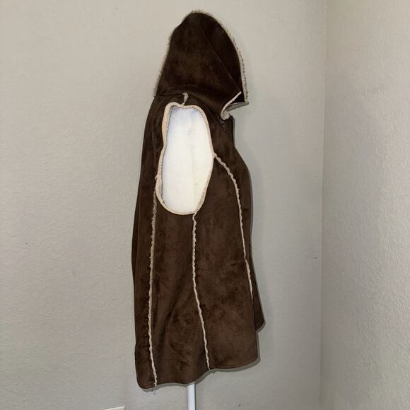 Lucy & Laurel Hooded Vest Womens XL Brown Suede Winter Faux Fur Lining Full Zip - Picture 2 of 7